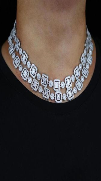 

new necklace 5a cubic zirconia geometric round square beads link chain punk styles boy choker necklaces for women men hip hop jewe9821567, Silver