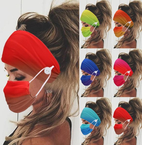 

women headband and face mask graduated color hair accessories head band with masks button for sport yoga4485025, Black;brown