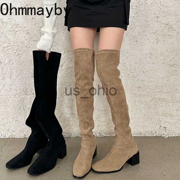 

boots thigh high boots women shoes fashion square high heel over the knee high bootties ladies elegant party shoes j230811, Black