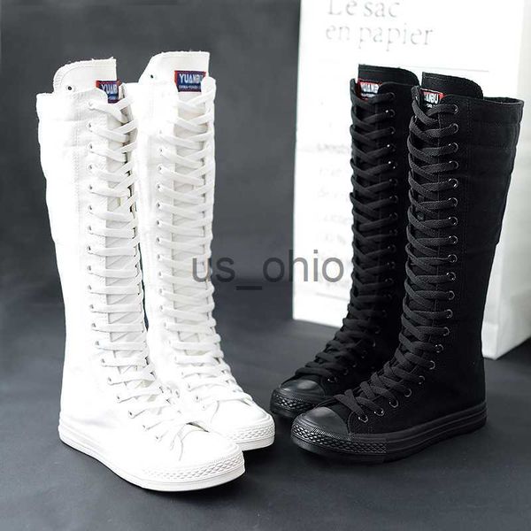 

boots 2021 spring autumn women shoes canvas casual high shoes long boots laceup zipper comfortable flat boots sneakers size 3440 j230811, Black
