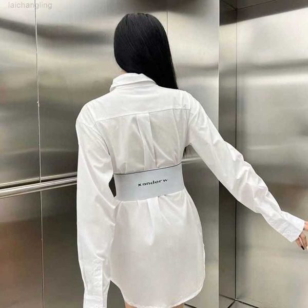 

summer shirt designer blouse fashion back letter long sleeved shirt womens high waist age-reducing dress polo collar cardigan 7yx0, White