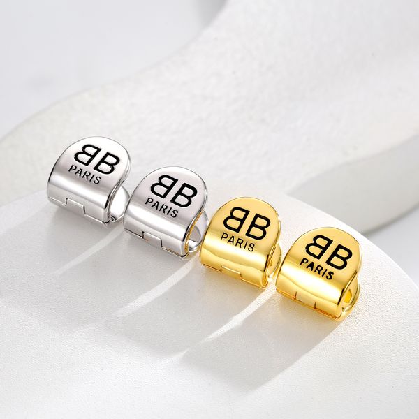 

fashion designer double b classic design bb letter huggie earring brass hoop earrings jewelry, Golden;silver