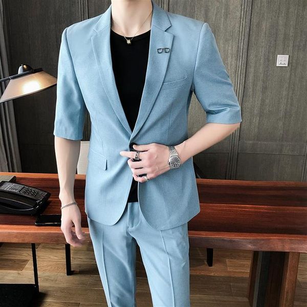 

light blue summer red suits for mens 2 pcs pink dresses elegant gentlemen white classic blazers sets pants party wear men's &2774, White;black