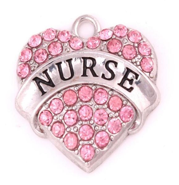 

10pcslot alloy mixed crystal nurse pave heart charm nurse jewelry making accessories women diy jewelry rhodium plated85169285030463, Silver