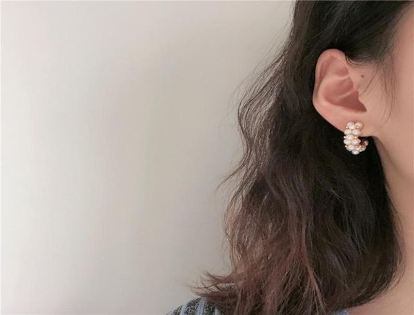 

new fashion charm vintage japan korean hoop earrings for women handmade sweet simulated pearl circle jewelry pendientes gifts6065472, Golden
