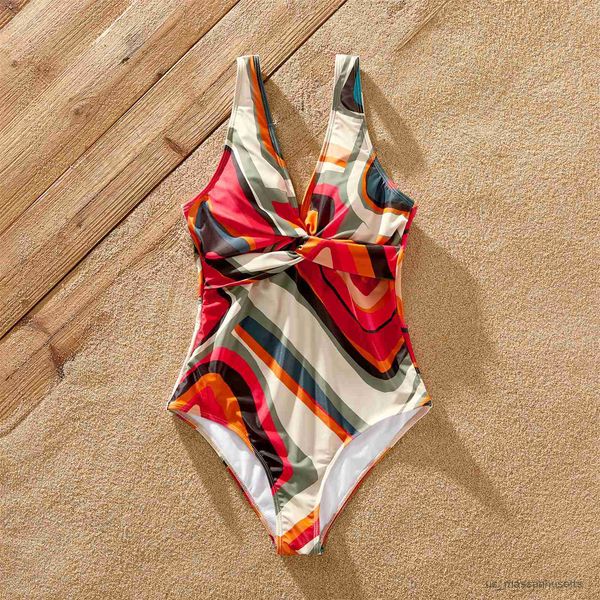 

family matching outfits family matching outfits allover geo print twist front deep neck one-piece swimsuit or swim shorts r230811, Blue