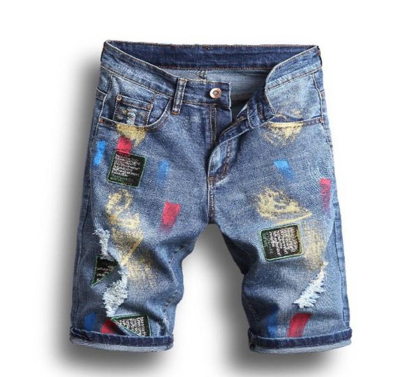 

new summer mens holes denim shorts fashion men denim jeans slim straight pants trend mens designer pants14905918, Blue