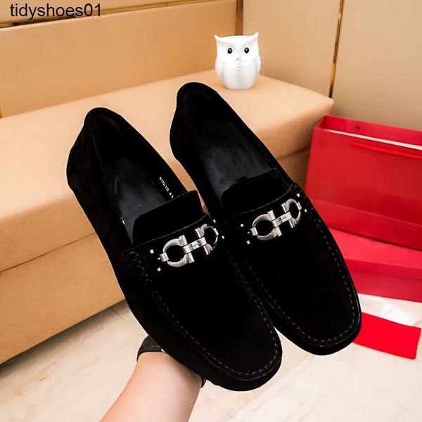 

feragamos dress shoes casual leather shoes business leather bean shoes high end versatile loafers metal buckle slip-on shoe shoes for men, Black