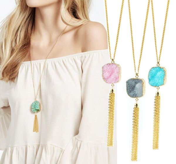 

necklace jewelry womens 75cm long chain boho necklace 18k gold drusy chain tassel pendant necklace for women girls6760899, Silver