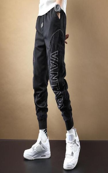 

men039s pants fashion men sweatpants corduroy patchwork joggers black loose drawstring7426520
