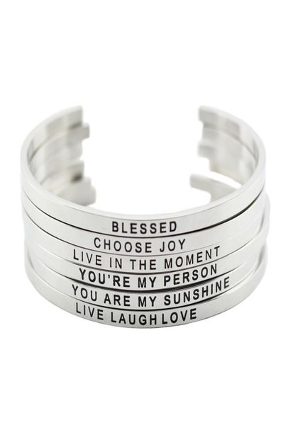 

new arrival 316l stainless steel engraved positive inspirational quote cuff mantra bracelet bangle for women men8122335, Black