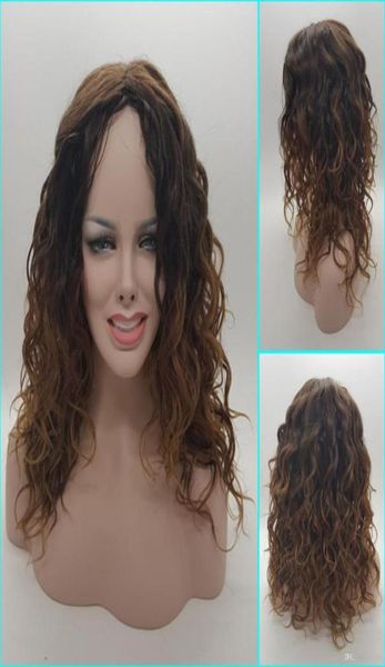 

like human hair curly blonde wig dark roots ombre wig for black white women high heat fiber pelucas sinteticas rubias perruque per9713343, Black;brown