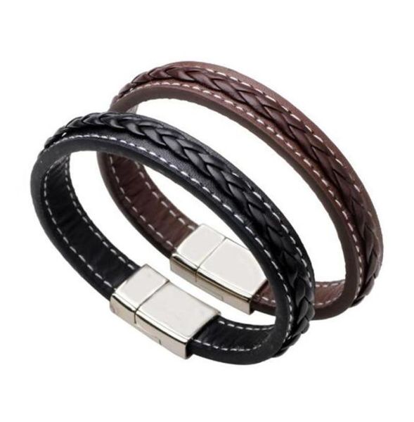 

mens steel leather bracelet black brown punk bracelets men bangles wristband fashion male jewelry braided bangle whole7046461, Golden;silver
