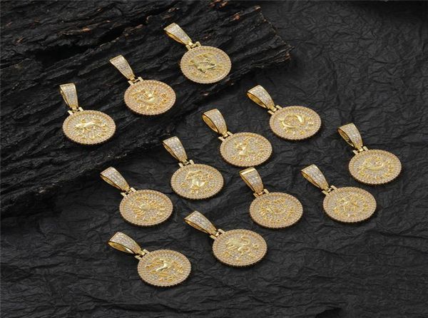 

hip hop zircon 12 constellation pendant necklace for men women chain choker birthday ice jewelry4035567, Silver