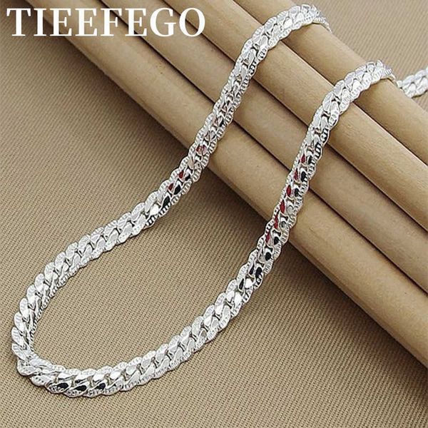 

tieefego 925 sterling silver 6mm side chain 8/18/20/22/24 inch necklace for woman men fashion wedding engagement jewelry gift