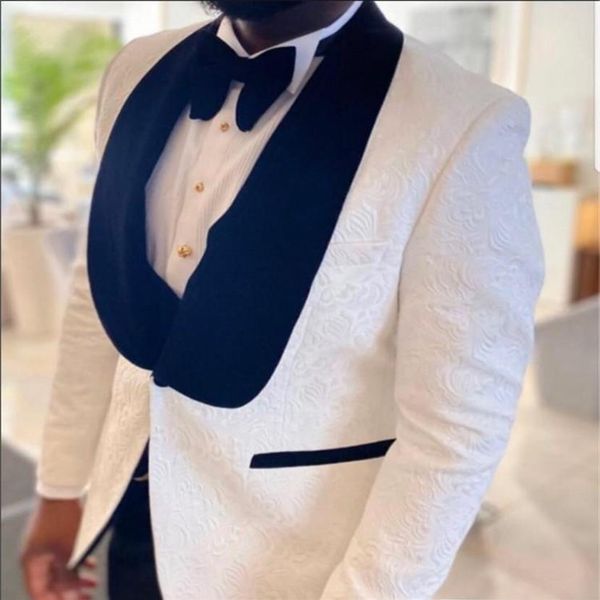 

groomsmen white and navy blue groom tuxedos shawl velvet lapel men suits wedding man jacket vest pants tie z147 men's & b249w, White;black