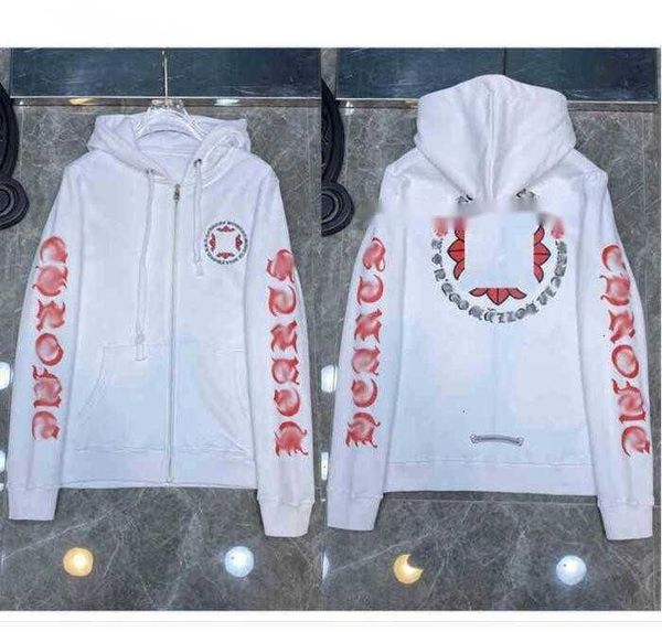 

mens loose fashion sweatshirts classic brand ch designer hoodie horseshoe sanskrit print zipper jacket pullover hooded coathjhggfg, Black