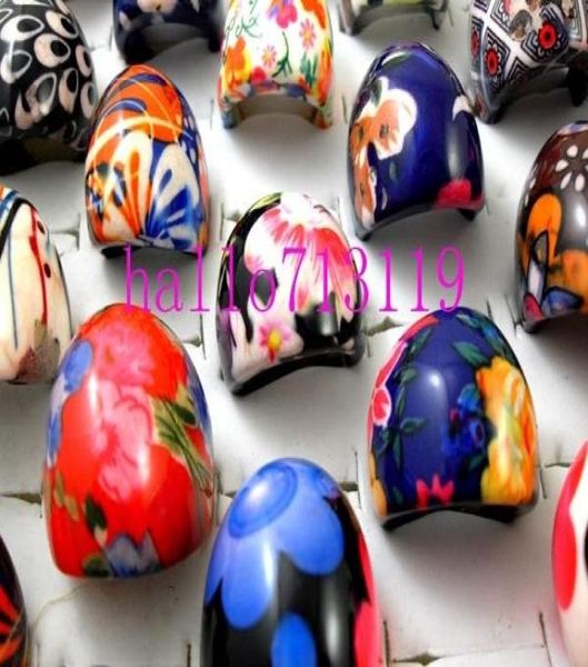 

50pcs big resin rings women lady flower mix color charm rings whole fashion jewelry lots5591401, Silver