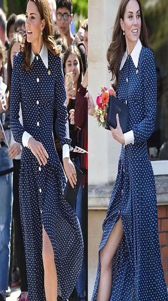 

kate middleton long dress womens fashion party casual vintage elegant gentlewoman buttons dots print dresses y2008055387871, Black;pink