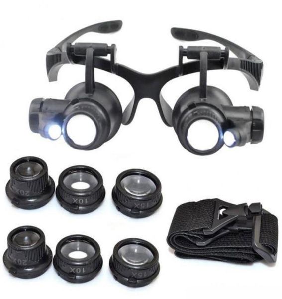

10x 15x 20x 25x magnifying glass double led lights eye glasses lens magnifier loupe jeweler watch repair tools85907294147118
