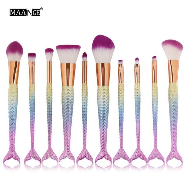 

professional 10 pcs set mermaid makeup brushes set foundation blending powder eyeshadow contour concealer blush cosmetic makeup to2928452