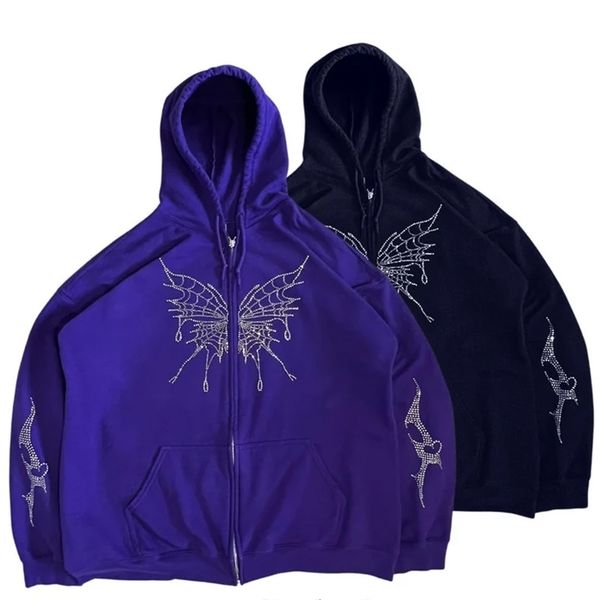 

womens hoodies sweatshirts y2k butterfly women jacket coat gothic harajuku hoodie female streetwear zip grunge sweatshirt 230810, Black