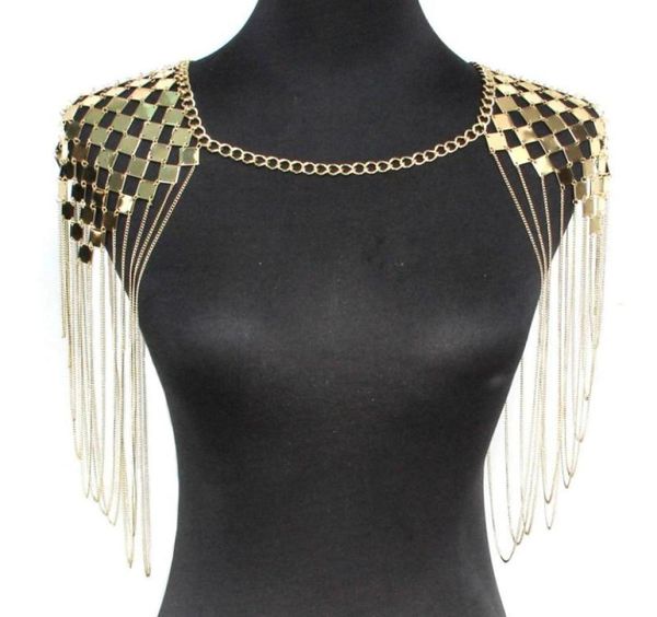 

chains punk metal statement necklaces women collar shoulder long chain pendants body jewelry accessories ukmoc3616965, Silver
