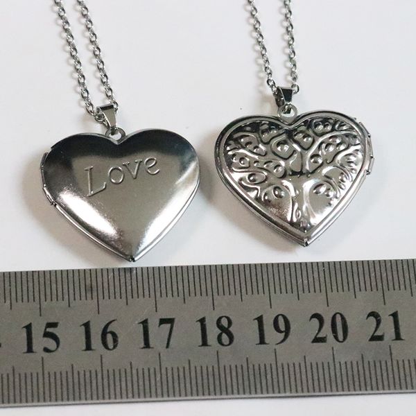 

everfast 10pc big engraved love heart locket stainless steel p frame pendant necklace charms for women men family memorial jewelry sn123, Silver