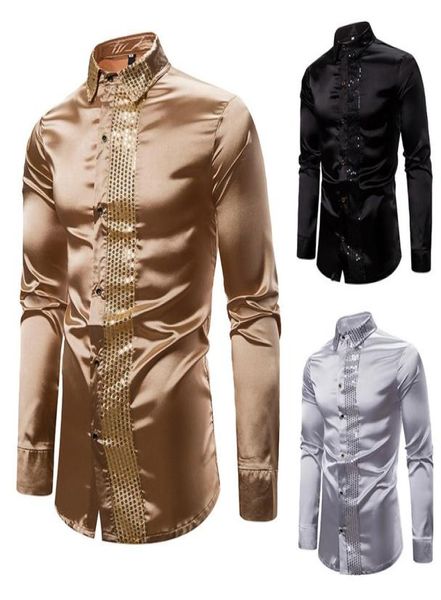 

3 colors mens shirts fashion sequin men host emcee lapel long sleeve shirt casual shirts lapel large size s2xl88170306584790, White;black