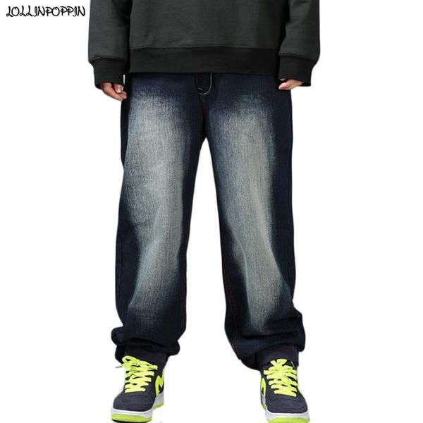 

men hip hop skateboarder jeans plus size mens loose baggy denim pants wide leg streetwear garment washed hip hop jeans257b, Blue