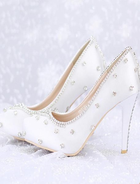 

closed toe white satin wedding shoes rhinestone prom party high heels luxurious 8cm heels custom handmade platforms6758792, Black