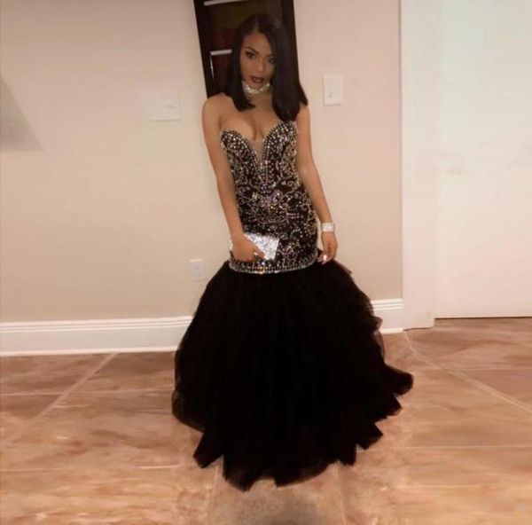 

sparkly crystal beading black girls long prom dress sweetheart tulle south african graduation evening party gown custom made plus 7160440