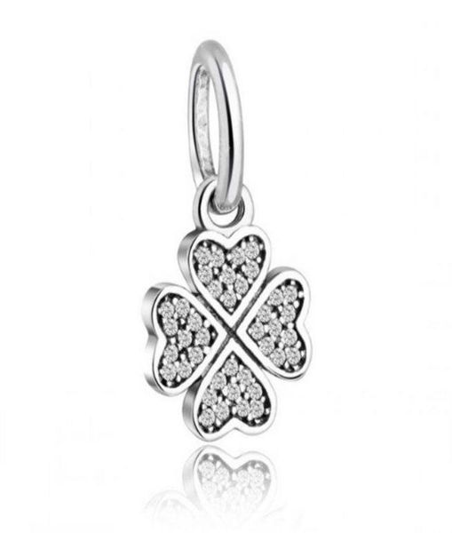 

lucky clover flower pendant charms beads 925 sterling silver micro crystal pave heart dangle bead fit diy charm bracelets elegant 9809320, Black