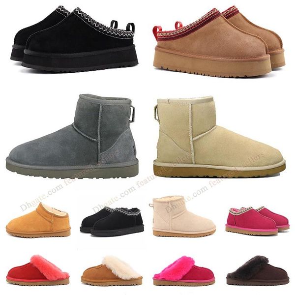 

girl wgg ug boot for woman boots slippers short tasman chestnut fur furry slides toddler women ultra mini white red platform winter gg slide, Black