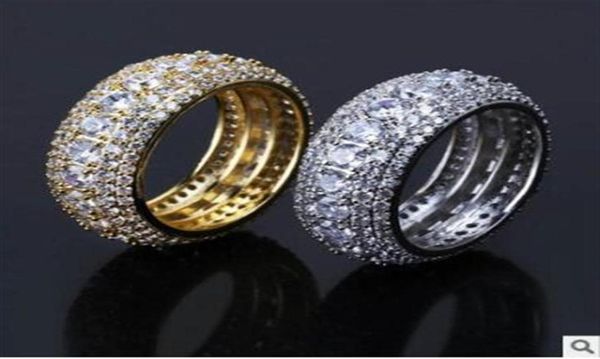 

zircon ring hiphop rapper ring for men fashion hip hop gold silver ring five rows bling cubic zirconia mens ice out jewelry 2252555188515