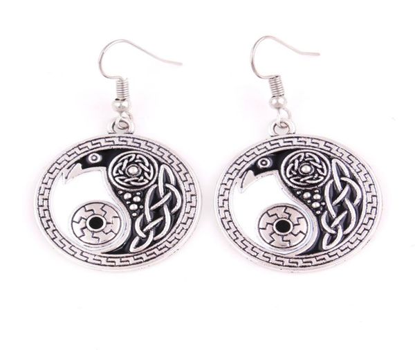 

religious celtic retro raven pendant earring morrigan crow raven yin yang amulet earring jewelry for woman 3589198, Silver