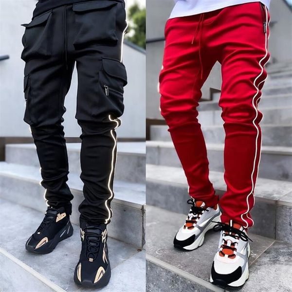 

godlikeu spring and autumn men's pants stretch multi-pocket reflective straight sports fitness casual trousers285p, Black