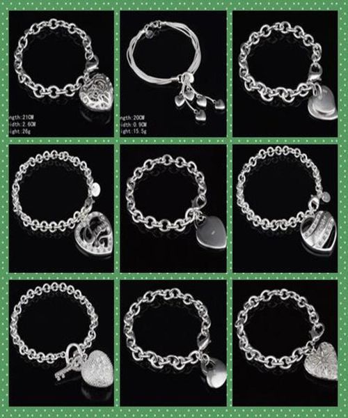 

man woman bracelets mix order 9 styles 10pcslot plated 925 silver love heart pendant link chain charm bracelets highquality3161018, Black