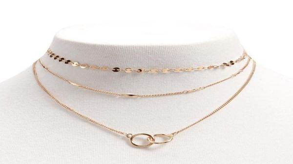 

sequins 3 in 1 necklace set for girls ladies 18k gold silver tone handmade necklaces simple chokers necklaces1327449, Golden;silver