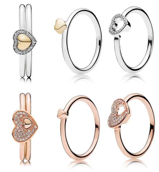 

rose blushing romance puzzle heart of golden puzzle gift set rings with crystal 925 sterling silver ring diy europe jewelry1875372, Golden;silver