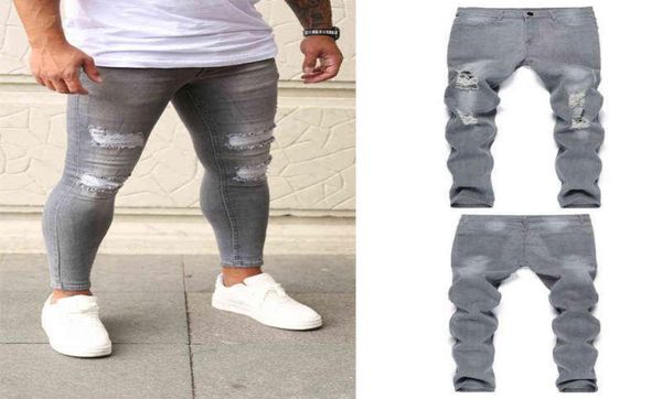 

men039s quilted embroidered jeans skinny jeans ripped stretch denim pants man elastic waist patchwork jogging denim trousers h15611598, Blue