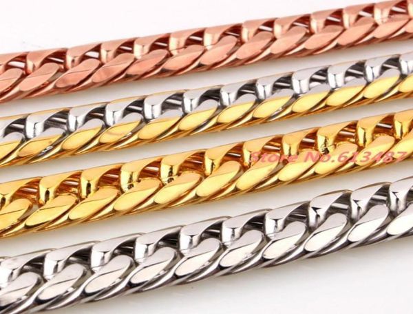 

740quot customed size heavy 316l stainless steel silvergoldrose gold color curb cuban chain mens necklacebracele2486848, Silver