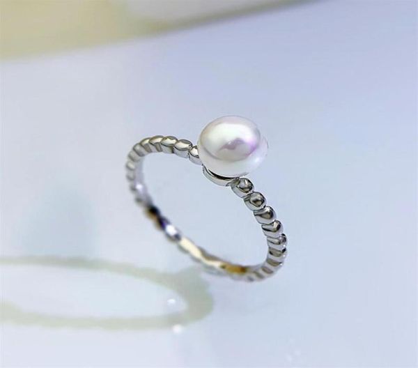 

2022 new natural ring female s925 silver simple bead edge round bright pearl ring23665178428, Golden;silver