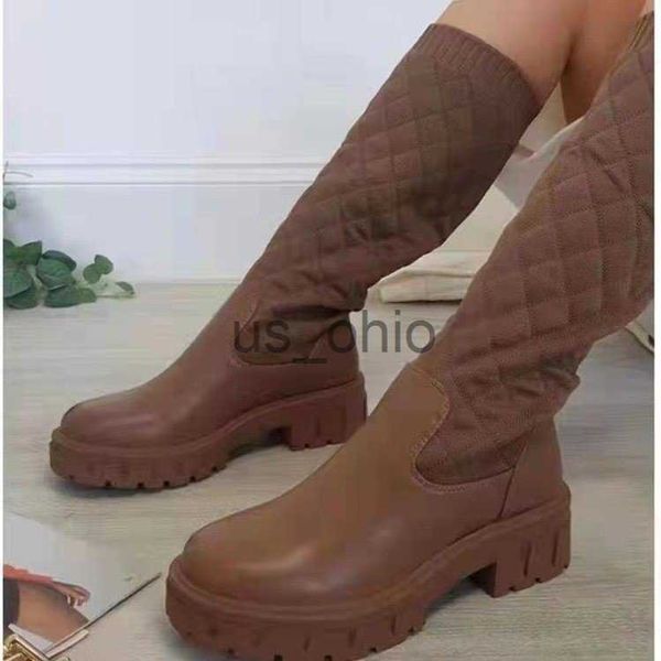 

boots women chunky platform boots knee high faux fur long ankle boots beigeblackbrown color 2023 autumn winter new thigh high boots j230811, Black