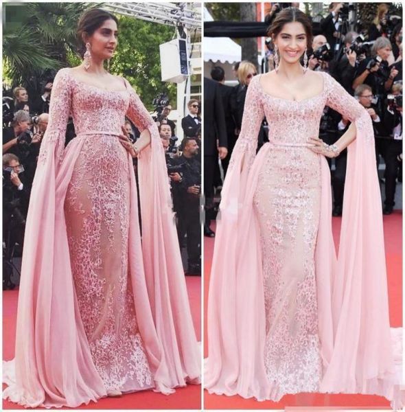 

elie saab overskirt evening dresses long sleeves 2019 elegant pink mermaid formal party gowns red carpet celebrity dress prom dres8452263, Black;red