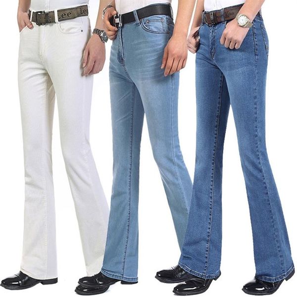 

new spring summer new men's smart casual boot cut jeans business flare pants plus size trousers 20281k, Blue