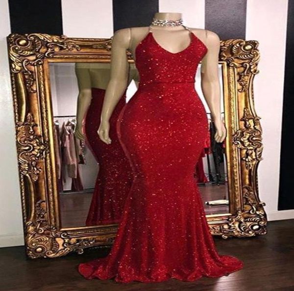 

plus size red sequins mermaid prom dresses elegant spaghetti evening gowns 2022 backless women formal party dress custom made9433205, Black