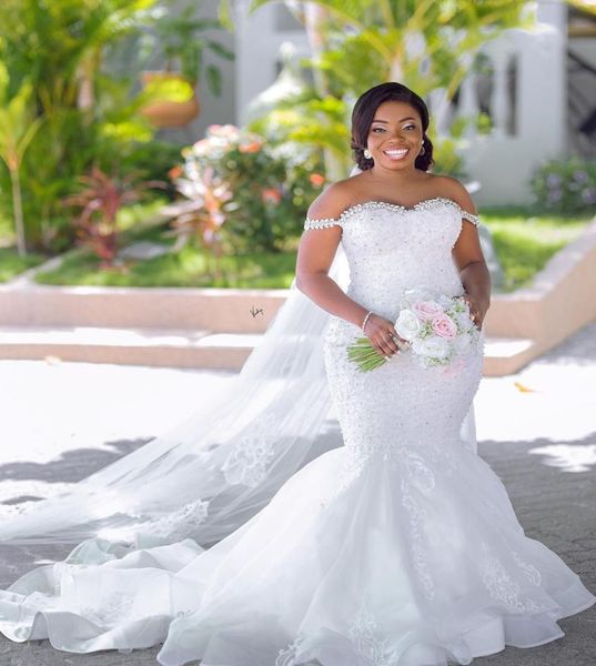 

plus size arabic aso ebi mermaid lace wedding dresses beaded crystals bridal dresses vintage tulle wedding gowns zj9051131457, White