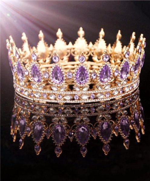 

gold purple queen king bridal crown for women headdress prom pageant wedding tiaras and crowns hair jewelry accessories cj1912268924759, White;golden