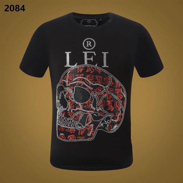 

pp fashion men's designer slim fit t-shirt summer phillip plain short sleeve round neck shirt tee skulls print streetwea300l, White;black